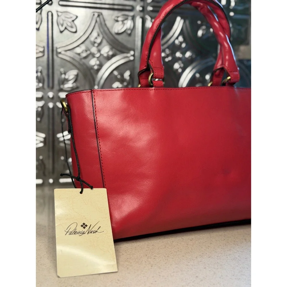 Patricia Nash Aileen Top Handle Satchel Red Leather Vintage Distressed Handbag